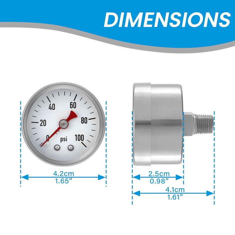 Solimeta 0-100 Psi Low Pessure Gauge 1.5" Dial Size, 1/8" NPT Thread, Stainless Steel Case & Copper Internals - for ATV Tires, Steam Boilers, Air Compressors, HVAC Systems, 2-Pack - Image 3